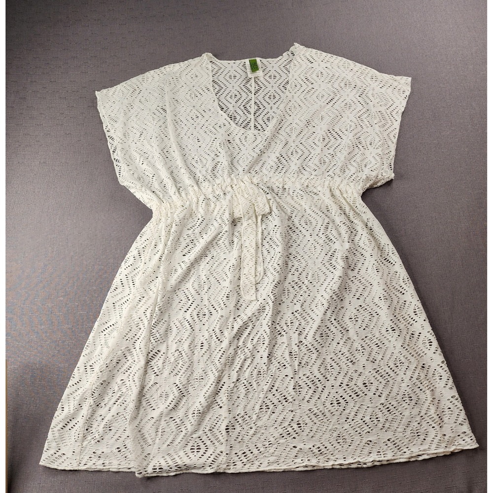 BECCA by Rebecca Virtue White Lace Tie Waist Swim Beach Cover Up Dress 1X XL